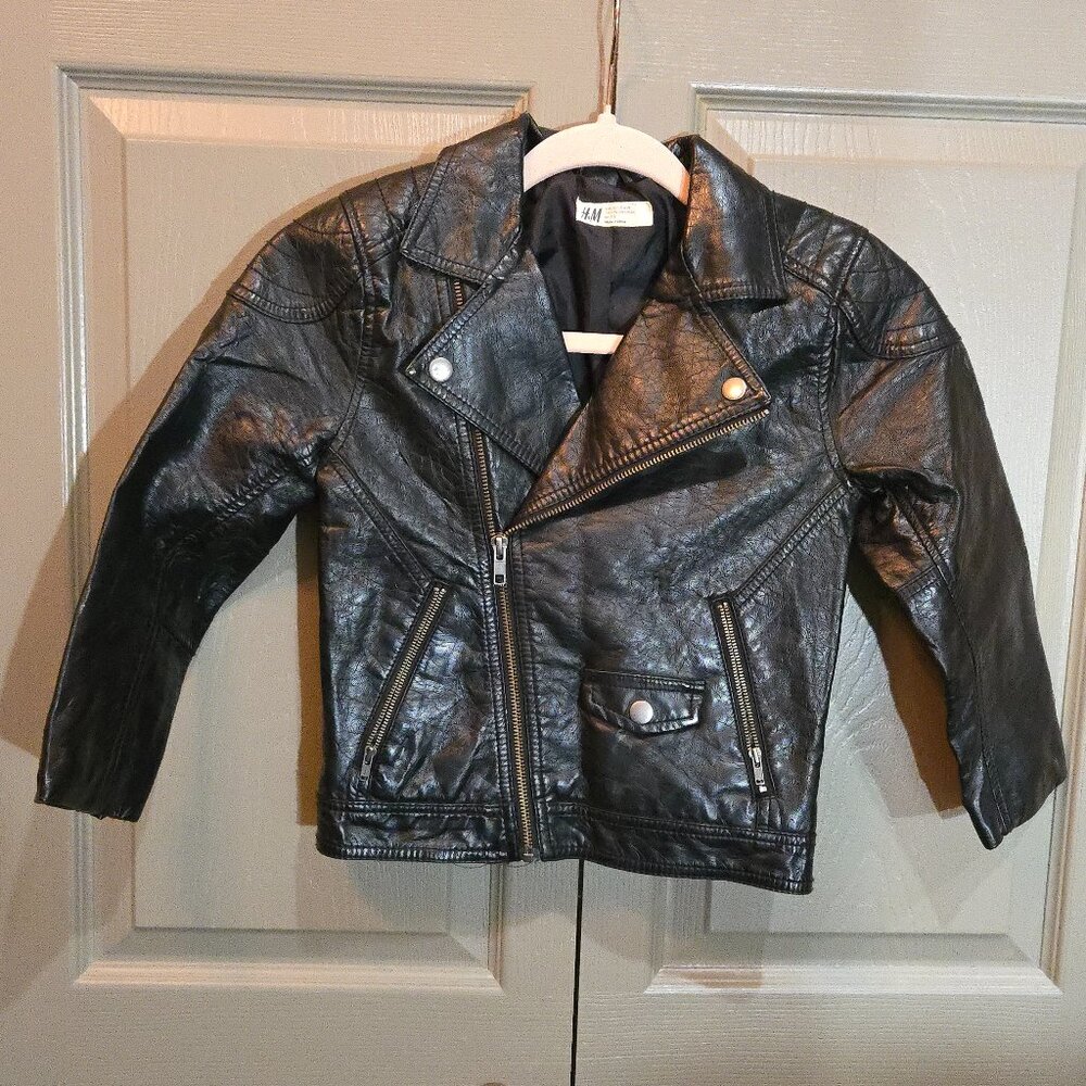 H&M Black Pleather Jacket Child Sz 6/7